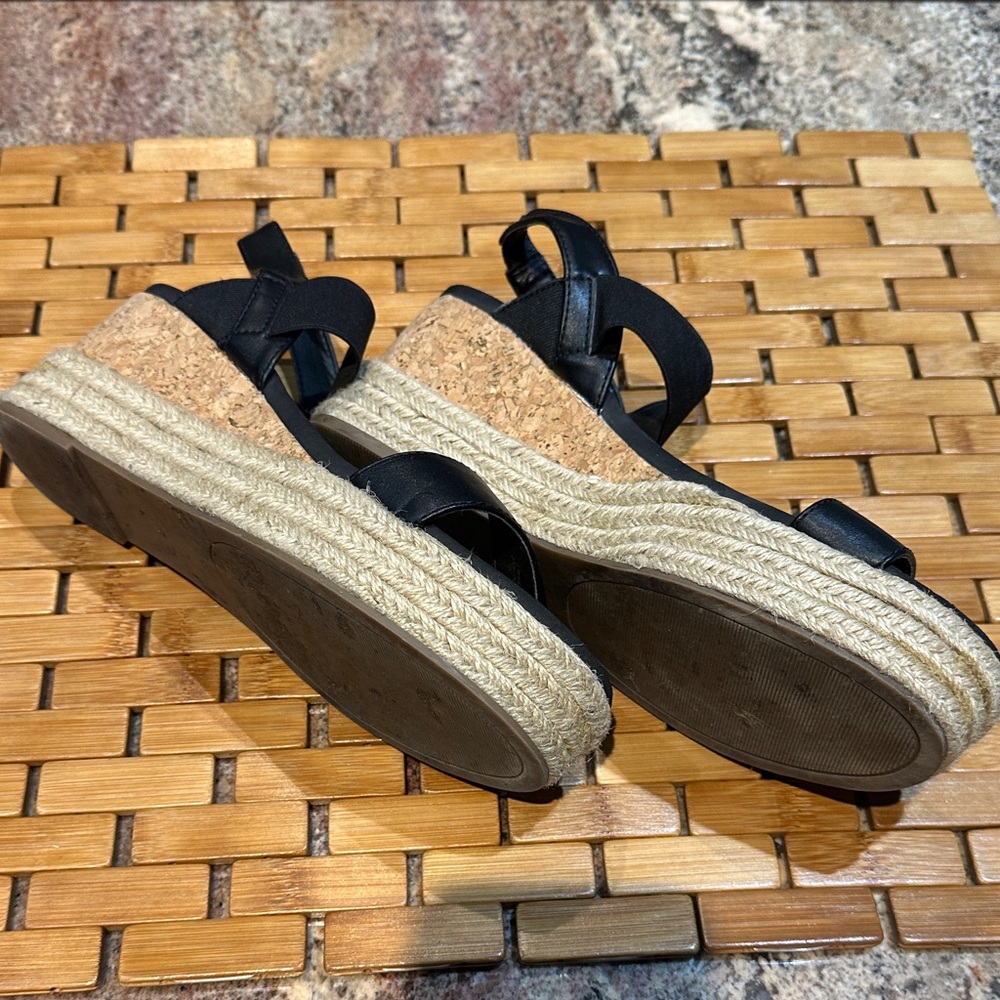 Black Espadrille Wedge Sandals - Women's Comfortable Summer Shoes - Picture 2 of 7